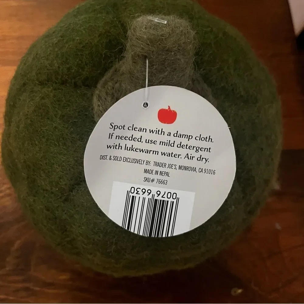 NWT Trader Joe’s Green Handcrafted Felted Wool Pumpkin